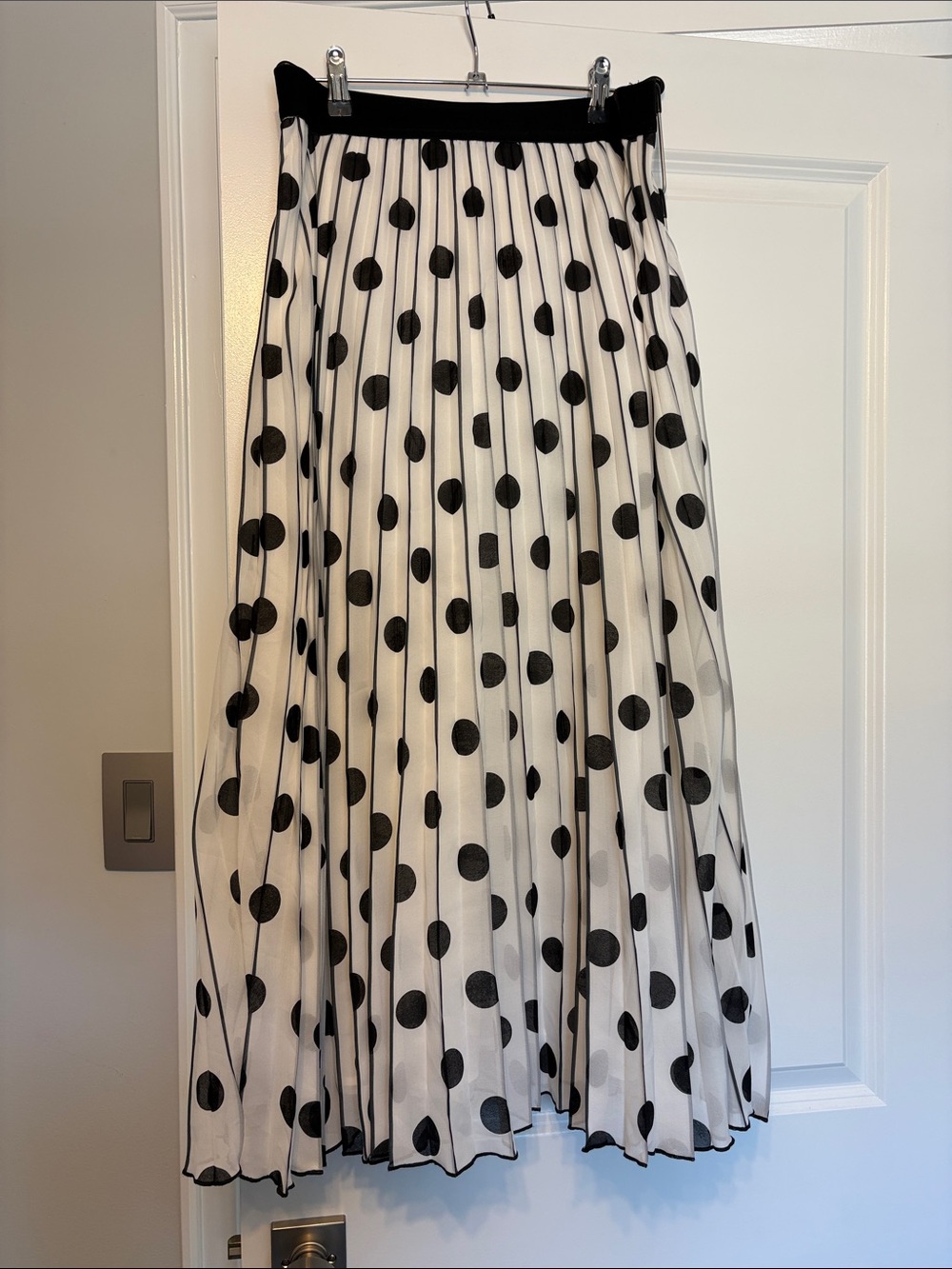 Gabby Isabella Black and White Polka Dot Pleated Midi Skirt